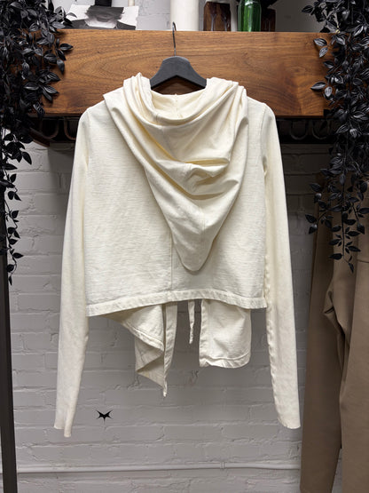 Rick Owens ‘Druid’ Tie-Up Milk White Cotton Pullover Hoodie