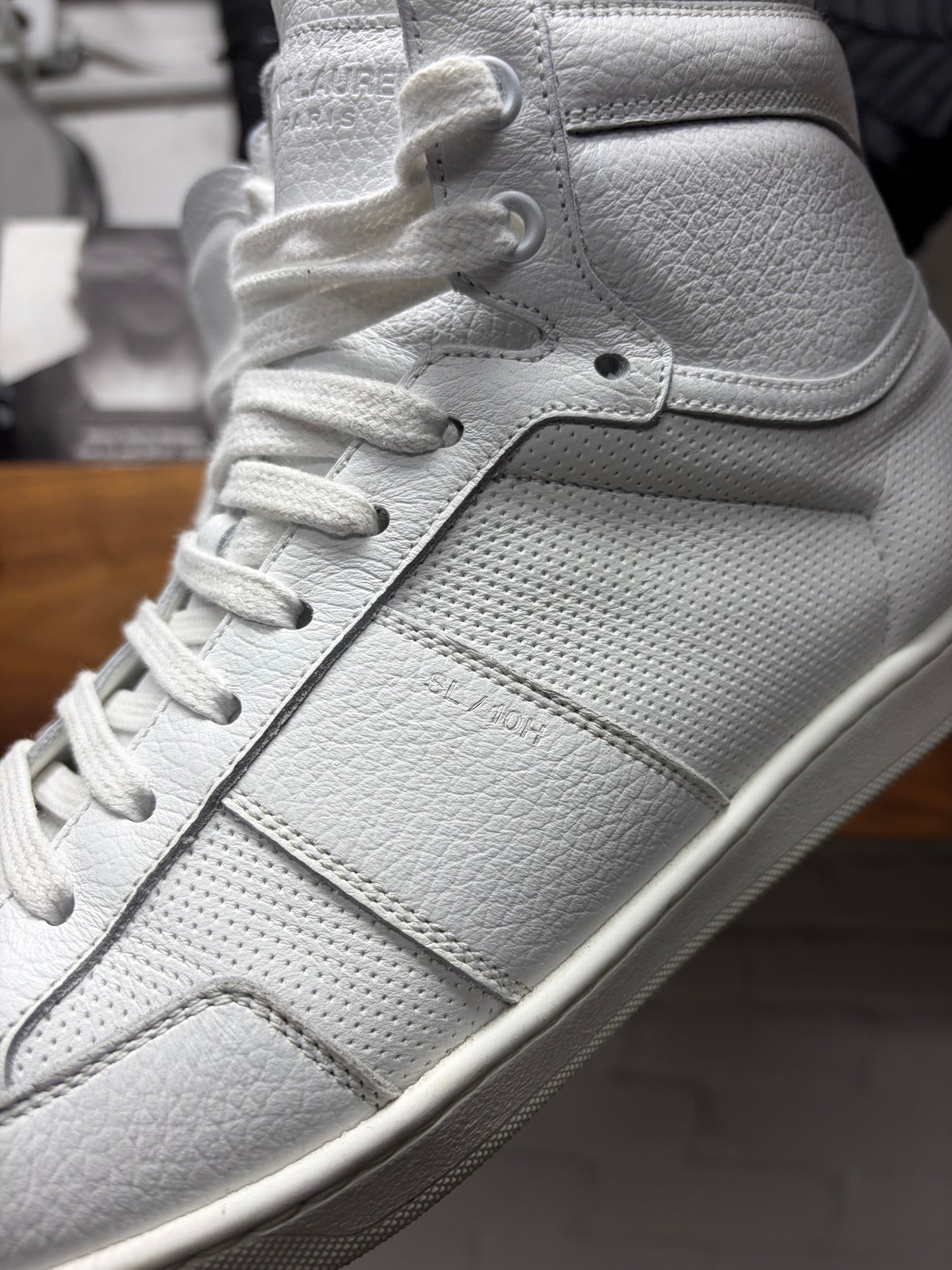 Saint Laurent ‘SL/10H’ White Leather Court High Top Sneakers