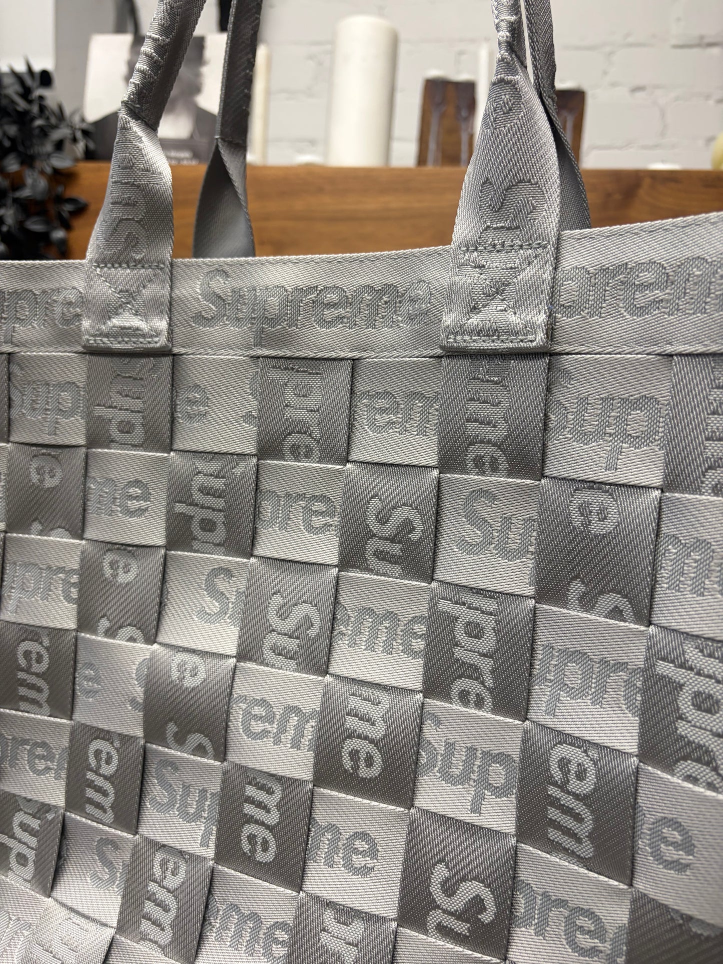 SS2024 Supreme Metallic Silver ‘Woven’ Tote Bag