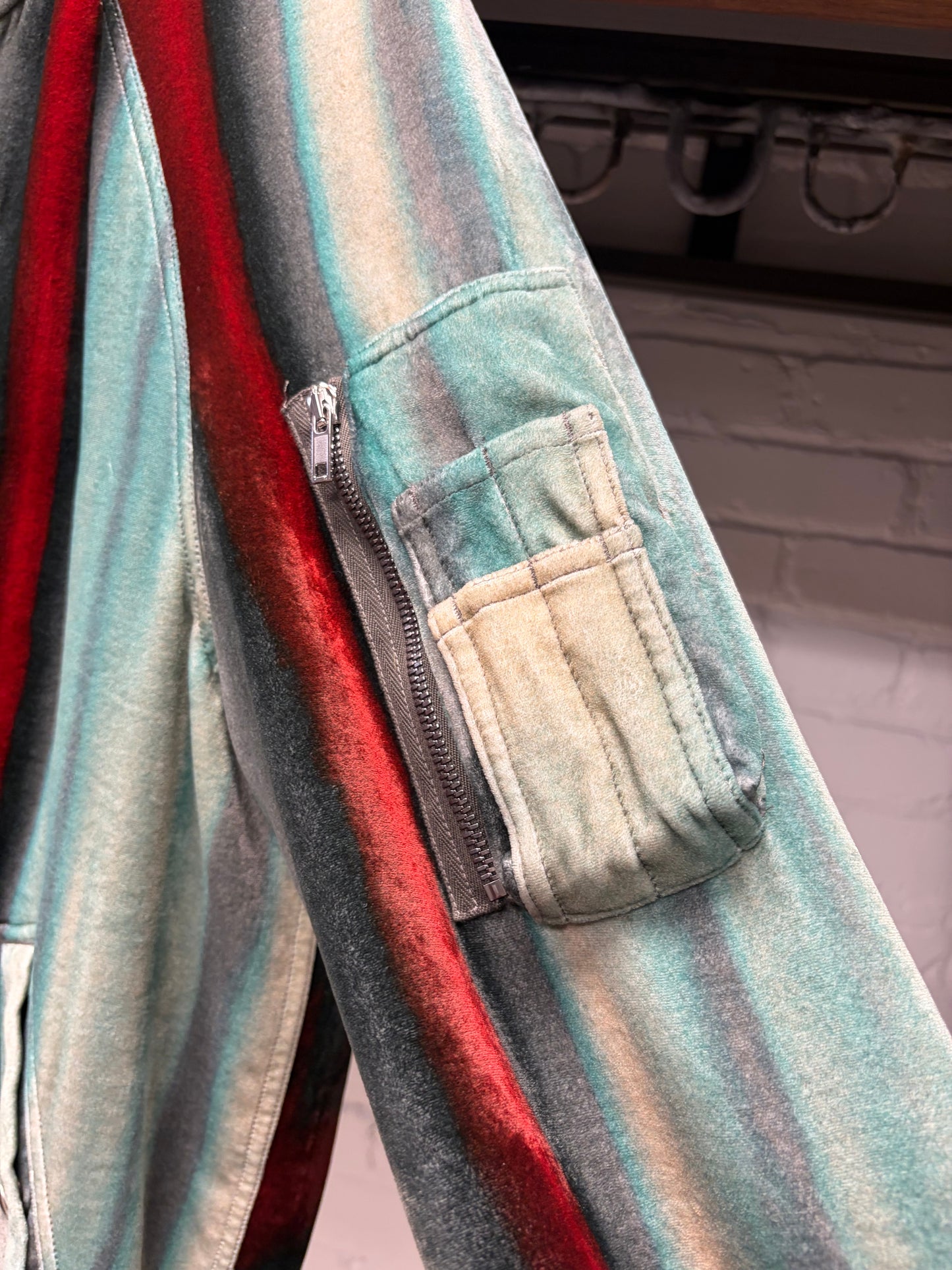 SS2018 Rick Owens ‘Dirt’ Raglan Teal/Red Flight MA-1 Bomber Jacket