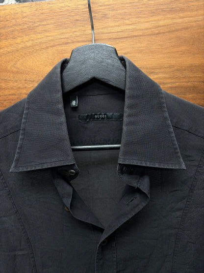 2000s Gucci Semi Sheer Faded Black Button Up Shirt