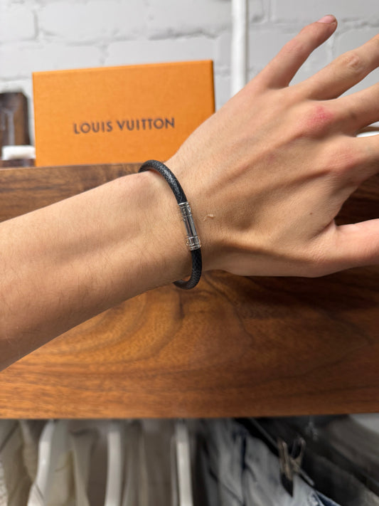 Louis Vuitton ‘Keep It’ Silver/Graphite Leather  Bracelet