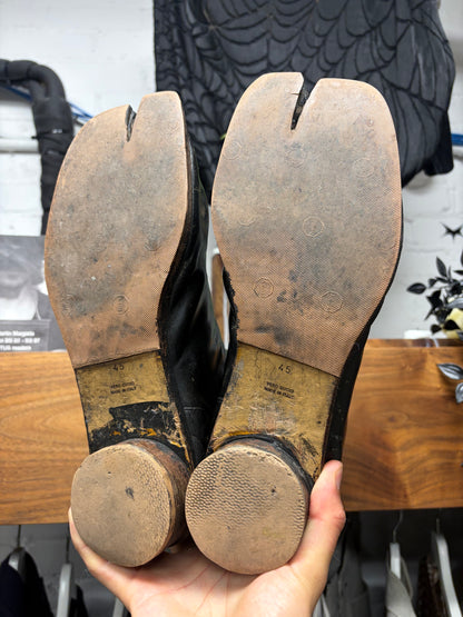 Maison Margiela ‘Tabi’ Aftermarket Painted Black Leather Split Toe Boots