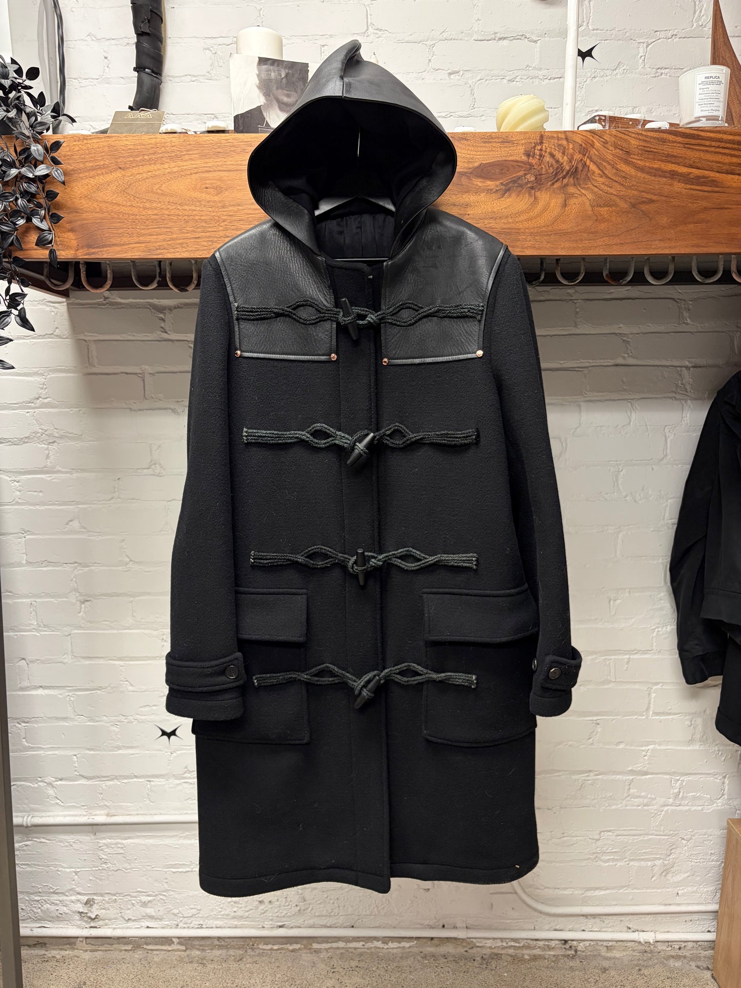 AW2016 Givenchy by Ricardo Tisci Leather Hooded Wool Duffle Coat