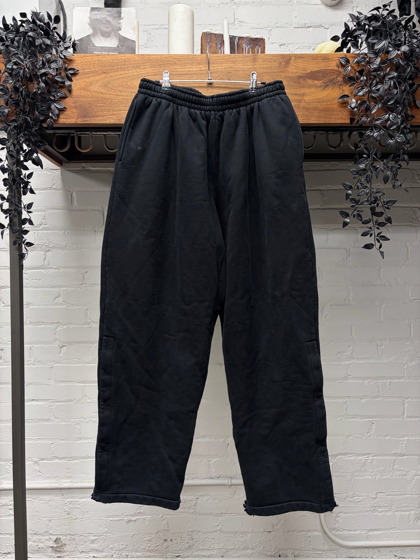 2020 Balenciaga Unbranded Black Wide Leg Heavy Cotton Sweatpants