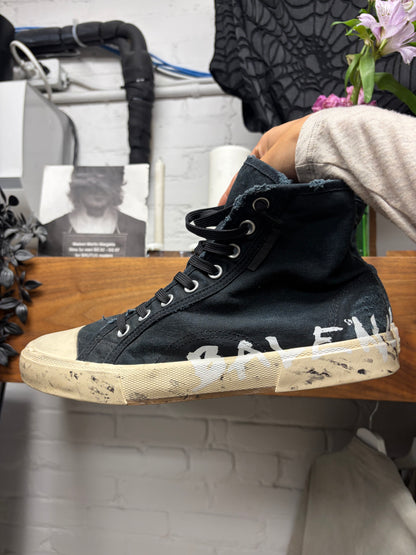 Balenciaga ‘Paris’ Graffiti Black Canvas High Top Sneakers