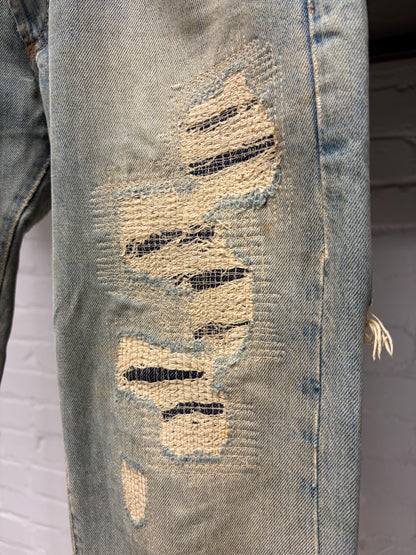 SS2006 Dior Homme by Hedi Slimane ‘Crash’ Unaltered Distressed Blue Dirt Wash Skinny Jeans