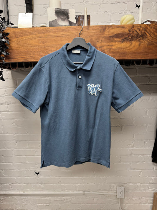 Dior x Stussy Chenille Patch Appliqué Blue Polo