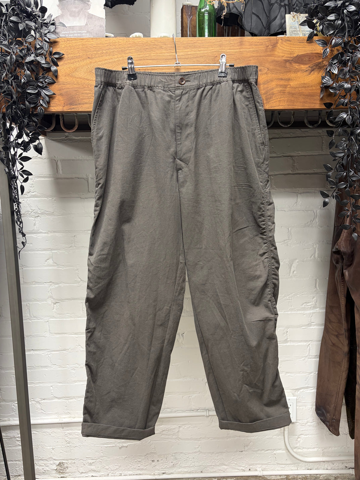 SS2025 Undercover Brown Cotton Wide Leg Trousers with Elasticated Waistband