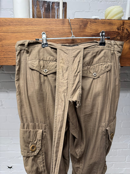 Julius ‘Gas Mask’ Brown Linen Wide Leg Cargo Pants