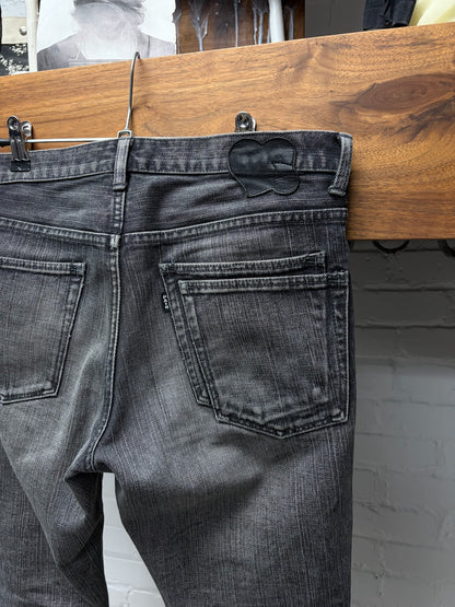 Number (N)ine Black ‘Crying Heart’ Leather Patch Faded Black Skinny Jeans