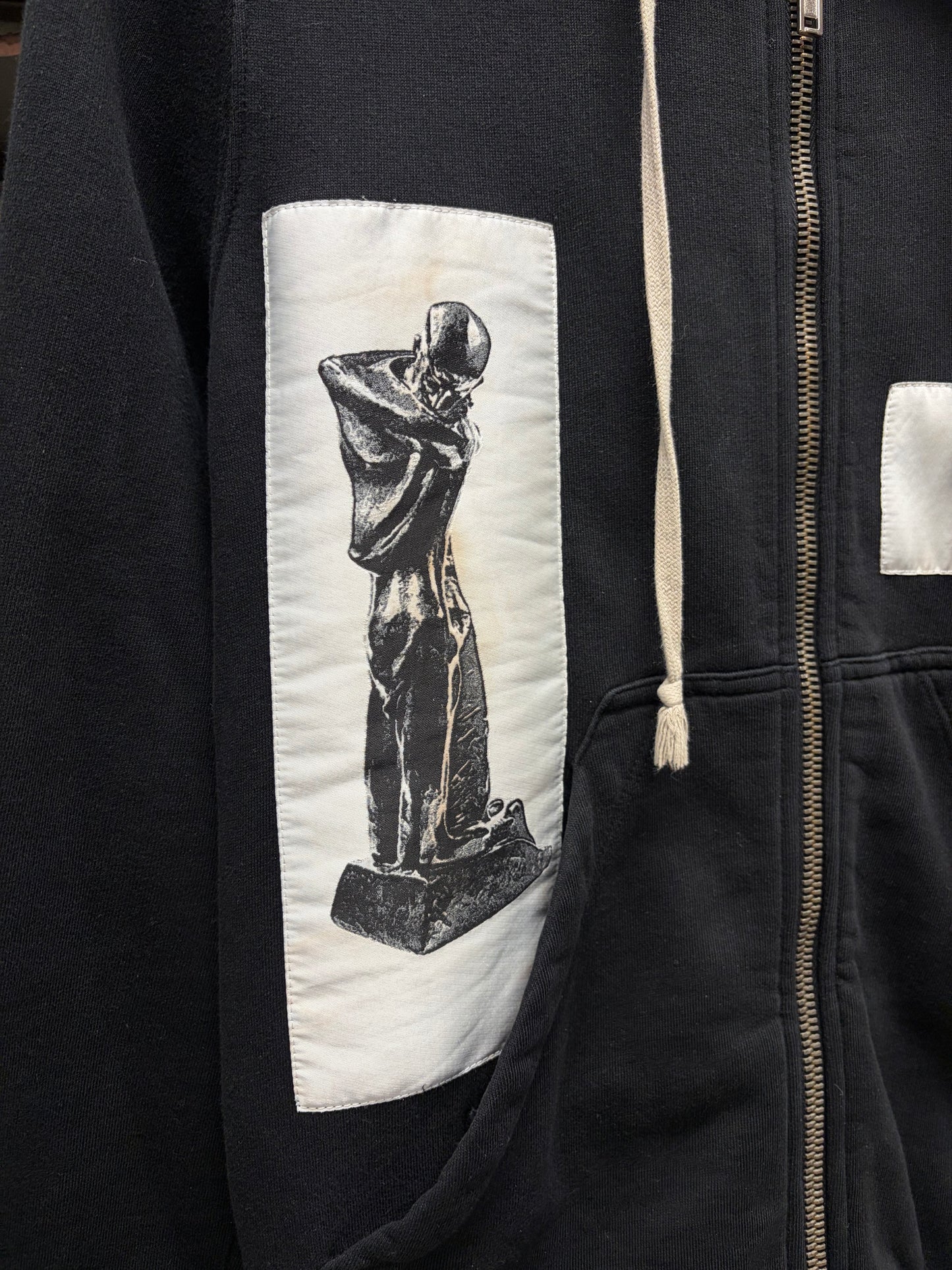 2016 Rick Owens Patchwork ‘Jason’ Black Drawstring Hoodie