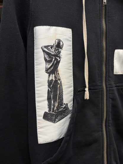 2016 Rick Owens Patchwork ‘Jason’ Black Drawstring Hoodie