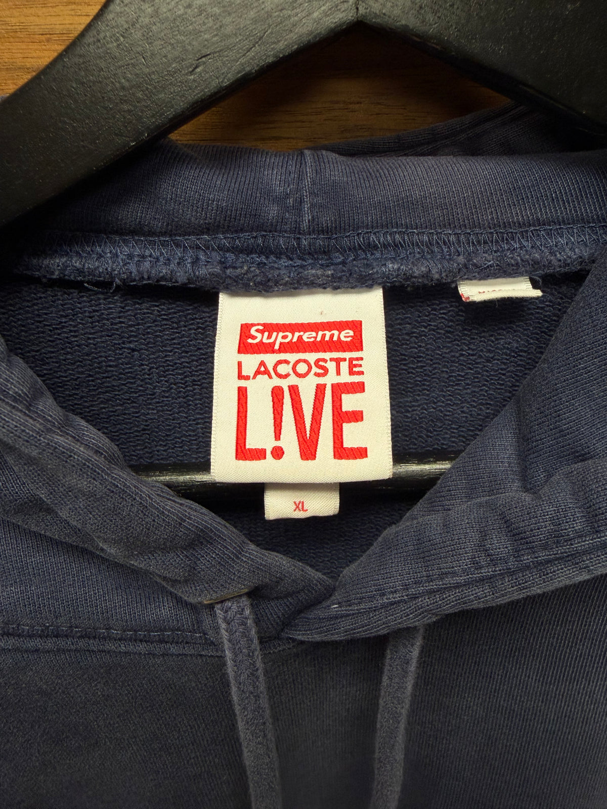 SS2018 Supreme x Lacoste Navy Patch Logo Hoodie