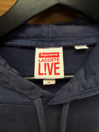 SS2018 Supreme x Lacoste Navy Patch Logo Hoodie
