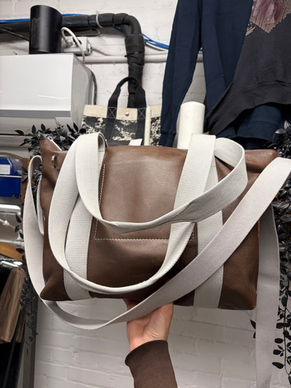 AW2024 Rick Owens ‘Porterville’ Mahogany/Oyster Leather ‘Trolley’ Work Bag