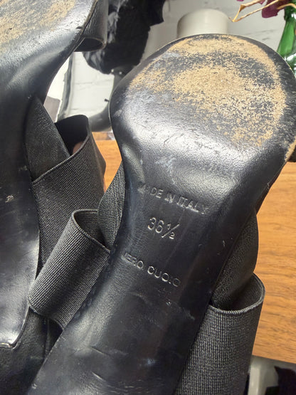 Vintage Helmut Lang Slingback’ Elasticated Strap Black Leather Heeled Pumps