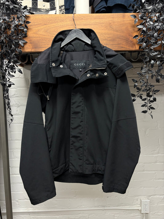 2000s Gucci Hooded Structured Hood Black Rain Jacket