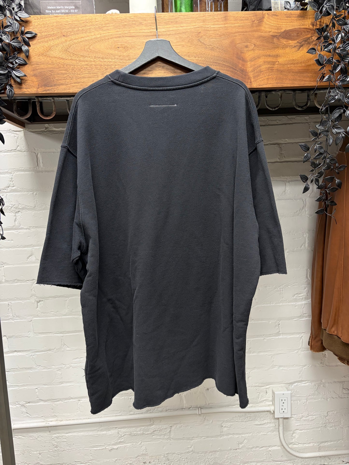 2024 Maison Margiela Distressed Black Raw Hem Embroidered Logo ‘Baseball Sleeve’ Sweatshirt