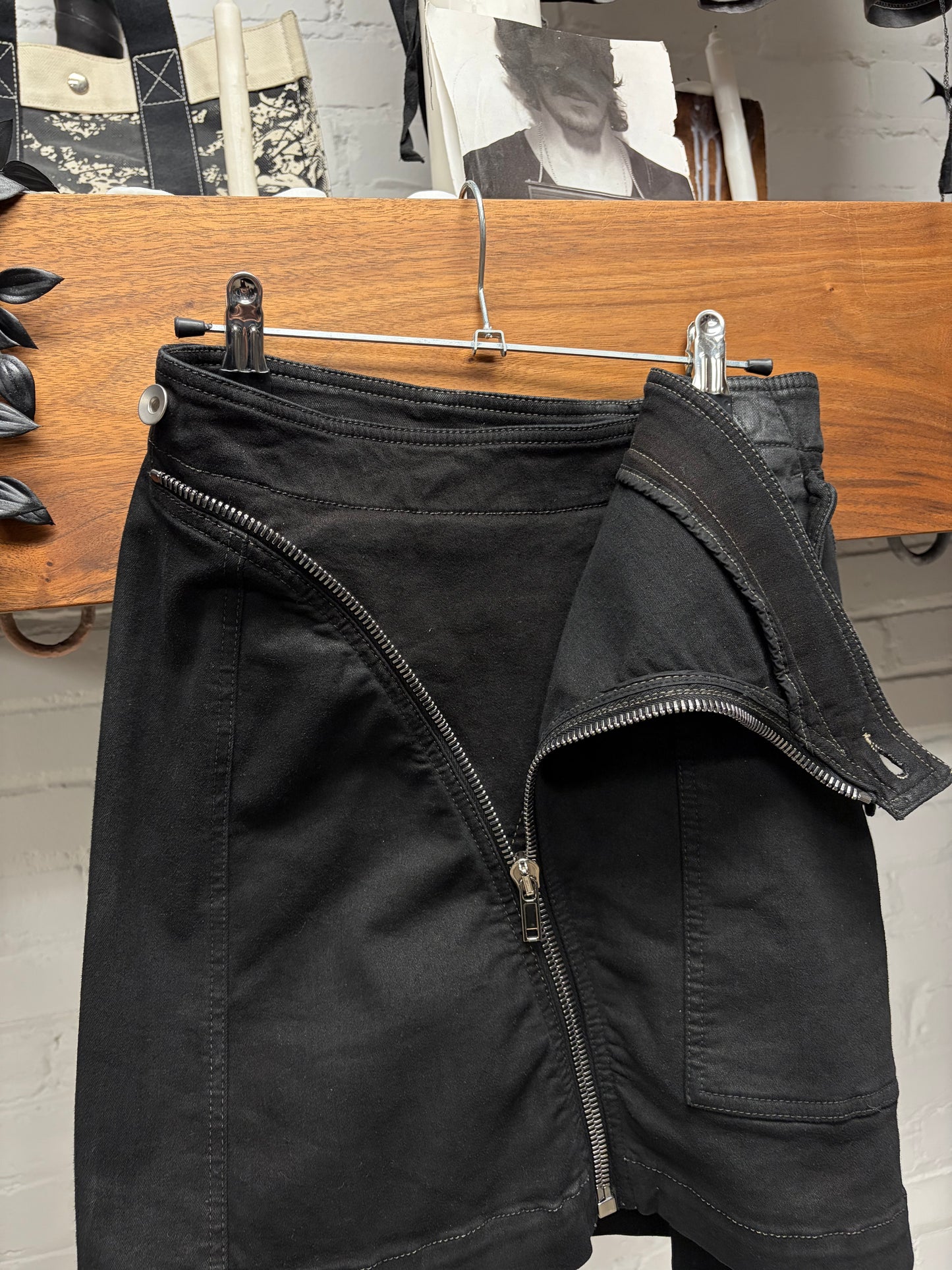 Rick Owens Double Layered ‘Aircut’ Waxed Black Denim Skirt