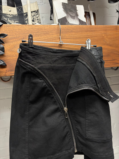 Rick Owens Double Layered ‘Aircut’ Waxed Black Denim Skirt