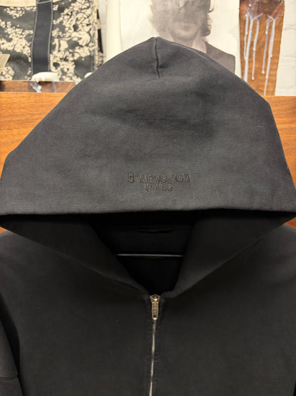 2022 Balenciaga ‘Logo-less’ Black Zip-Up Heavy Cotton Hoodie