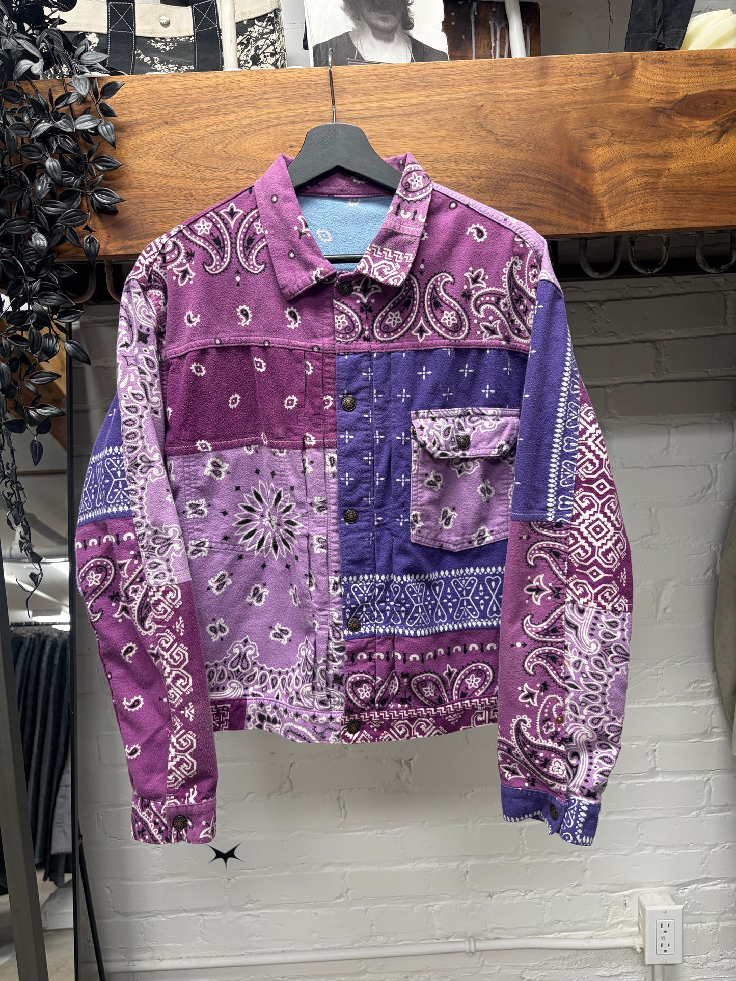 Kapital Reversible Purple/Ice Blue Paisley Bandanna Trucker Jacket