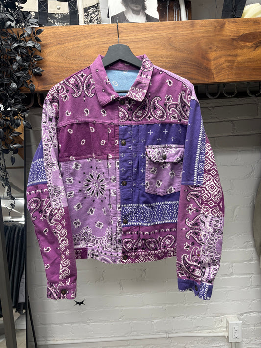 Kapital Reversible Purple/Ice Blue Paisley Bandanna Trucker Jacket