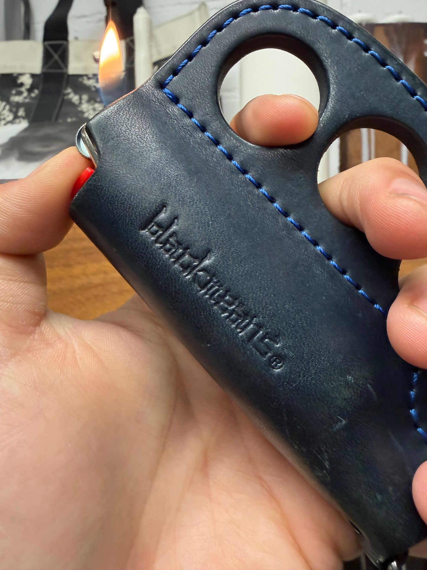 Blackmeans Dark Blue Leather ‘Knuckle Duster’ Lighter Case
