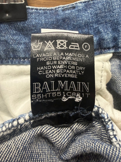 Balmain ‘Racing Stripe’ Orange/White Stripe Blue Biker Skinny Jeans