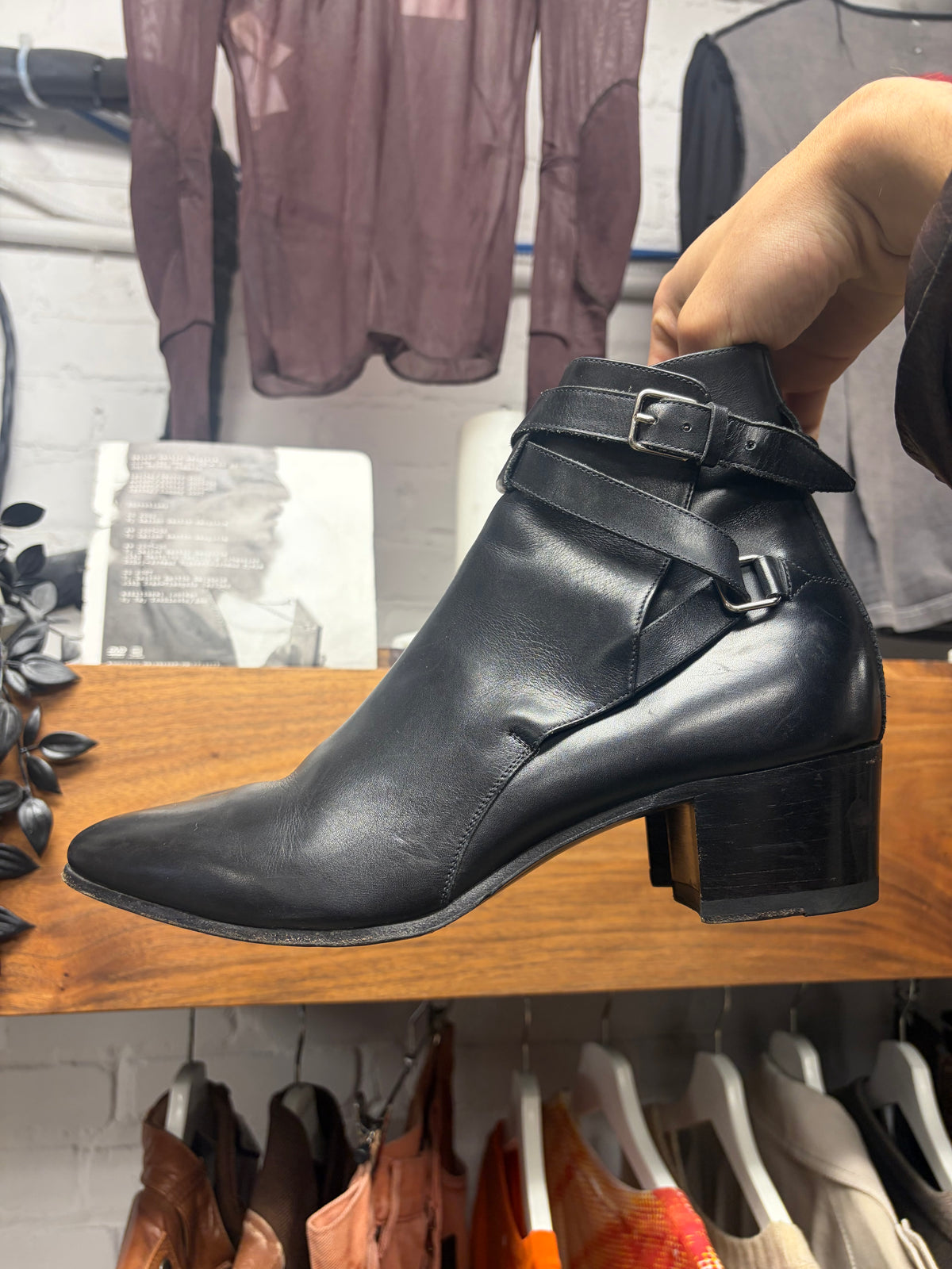 Saint Laurent ‘Jodhpur’ Black Belt Wrapped Leather Pointed Toe Chelsea Boots