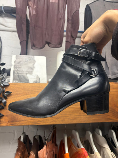 Saint Laurent ‘Jodhpur’ Black Belt Wrapped Leather Pointed Toe Chelsea Boots