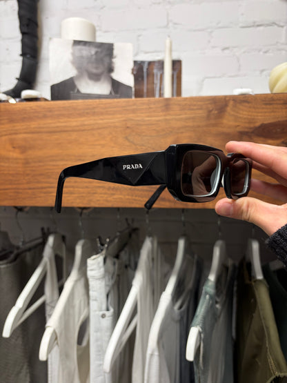 Prada ‘Symbole’ Boxy Rectangular Frame Black Sunglasses