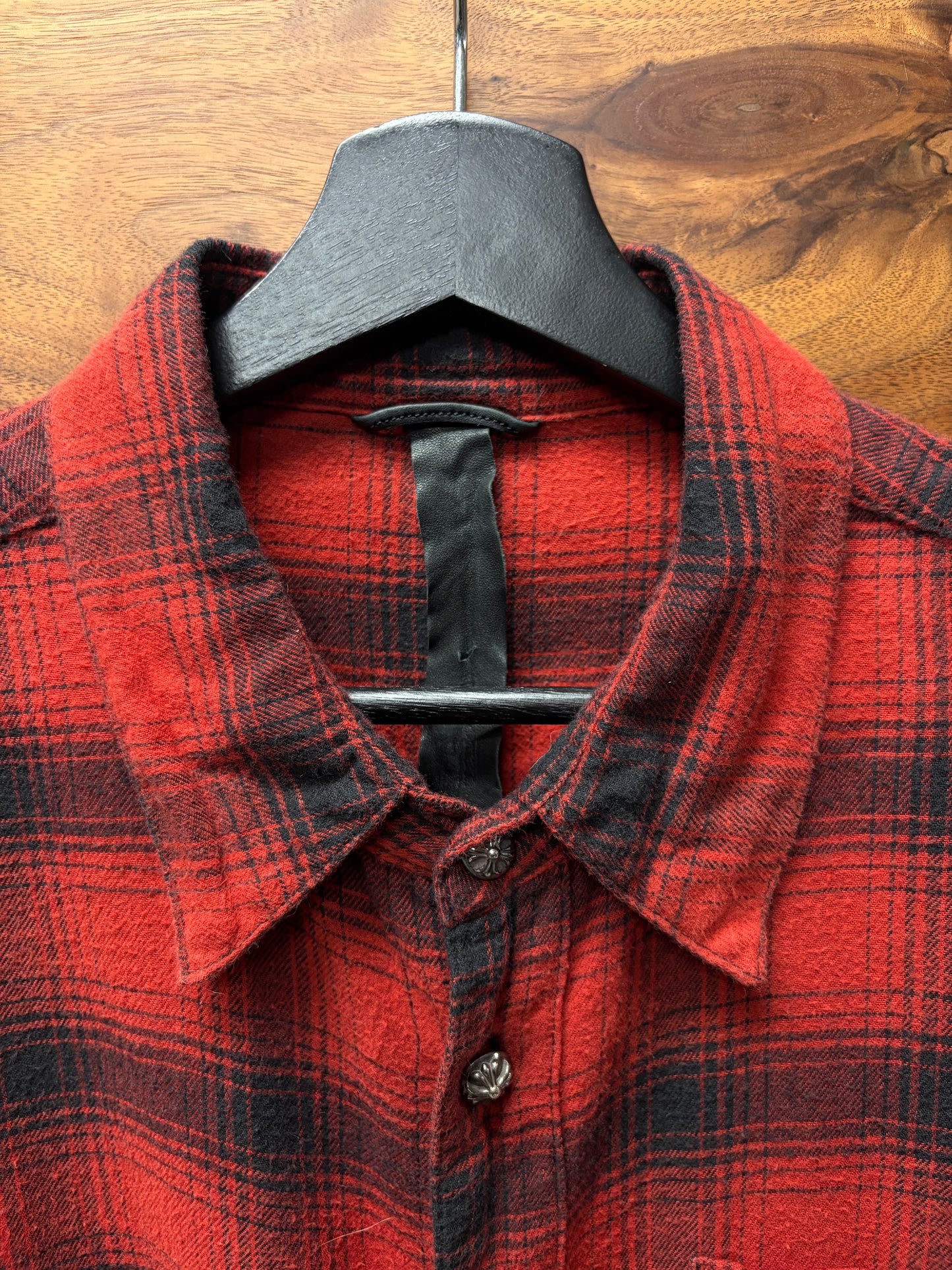 Chrome Hearts ‘Plus Cross’ Leather Patch Shadow Red/Black Plaid Flannel