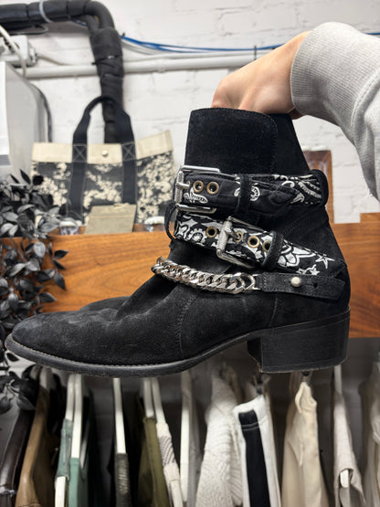 Amiri Bandanna ‘Chain Link’ Black Suede Western Boots