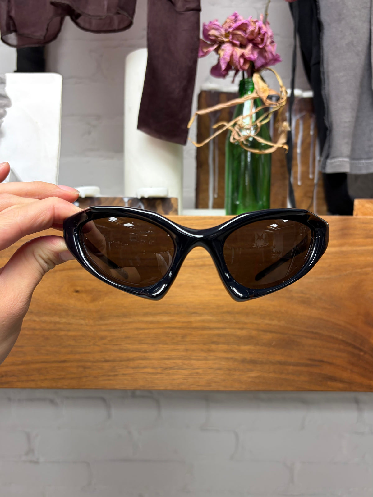 Balenciaga ‘Runner Cat’ Glossy Black Wraparound Sunglasses