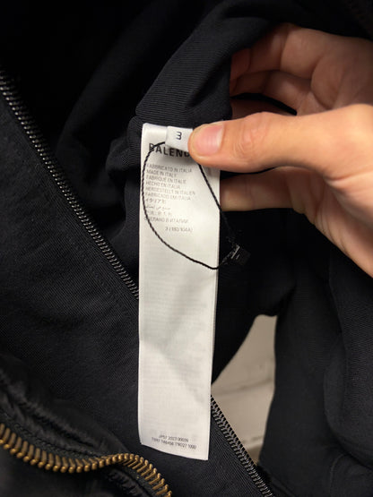 2023 Balenciaga Hoodie Double Layered Black Drop Shoulder Bomber Jacket