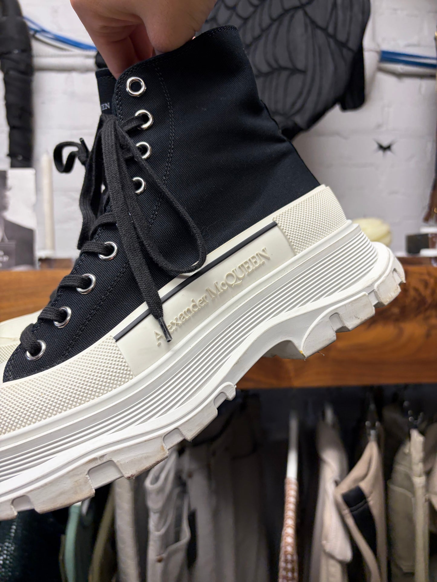 Alexander McQueen ‘Tread Slick’ Black Platform Sole Canvas High Top Sneaker