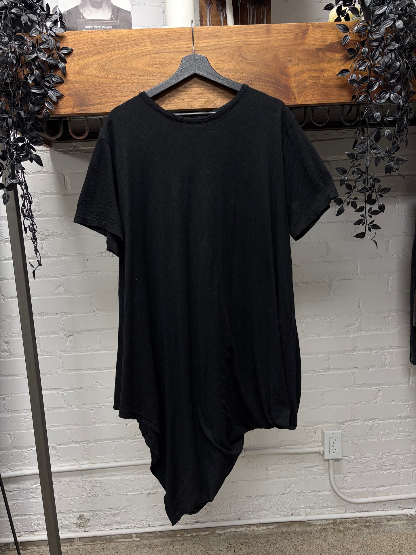 Yohji Yamamoto Pour Homme Asymmetric Draped Cotton Oversized Black T-Shirt