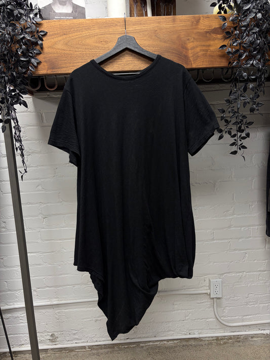 Yohji Yamamoto Pour Homme Asymmetric Draped Cotton Oversized Black T-Shirt
