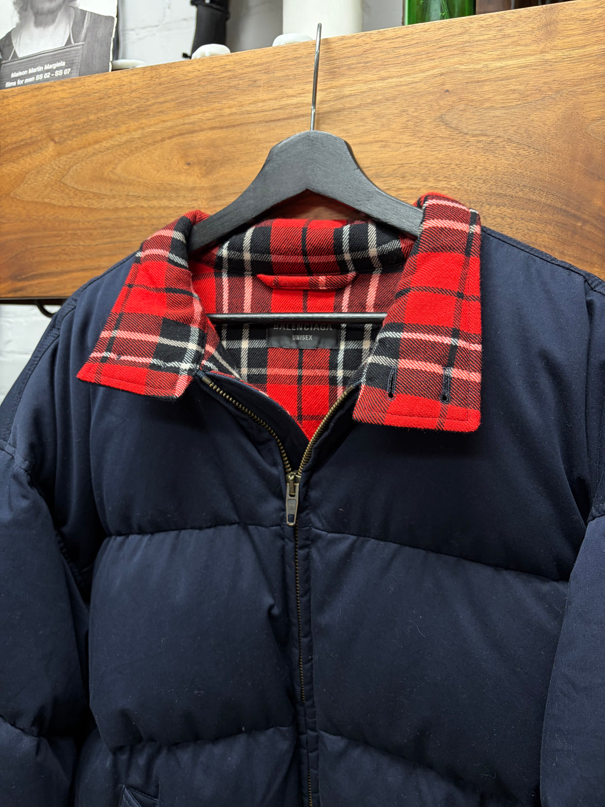 Balenciaga Double Sided ‘Harrington’ Navy/Plaid Down Filled Jacket
