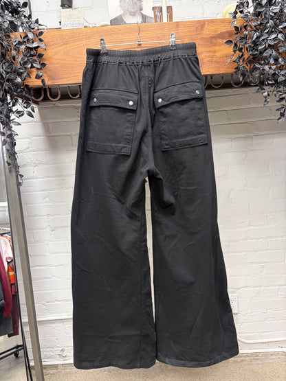 Rick Owens ‘Bela’ Front-Zip Black Wide Leg Drawstring Sweatpants