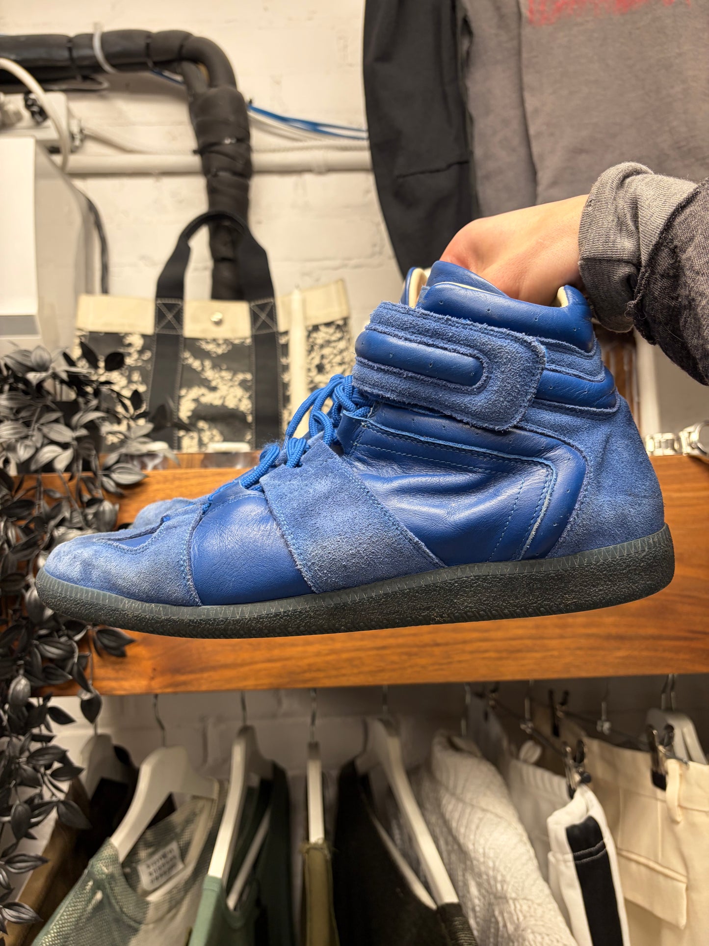 Margiela G.A.T. Blue Leather Mid Top Sneakers