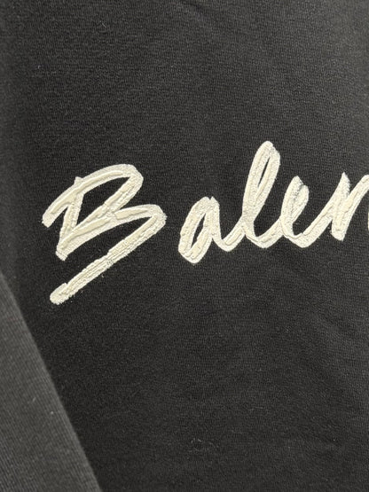 2022 Balenciaga Painted ‘Script Logo’ Distressed Black Cotton Hoodie