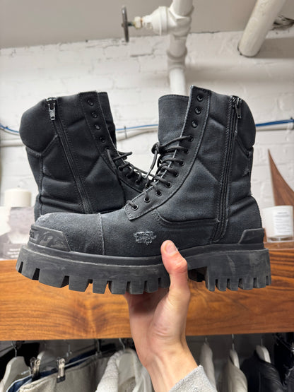 Balenciaga ‘Strike’ Distressed Canvas Black Combat Boots