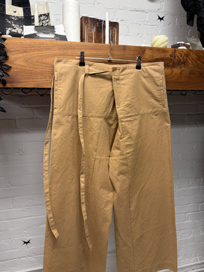 Acne Studios Cotton/Twill Wide Leg Belted Brown Pants
