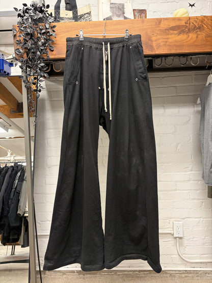 Rick Owens ‘Bela’ Exposed Zip Black Cotton Wide Leg Drawstring Sweatpants