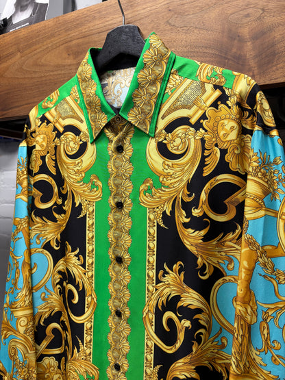 Versace Full Print ‘Baroque Pattern’ Silk Button Up Shirt