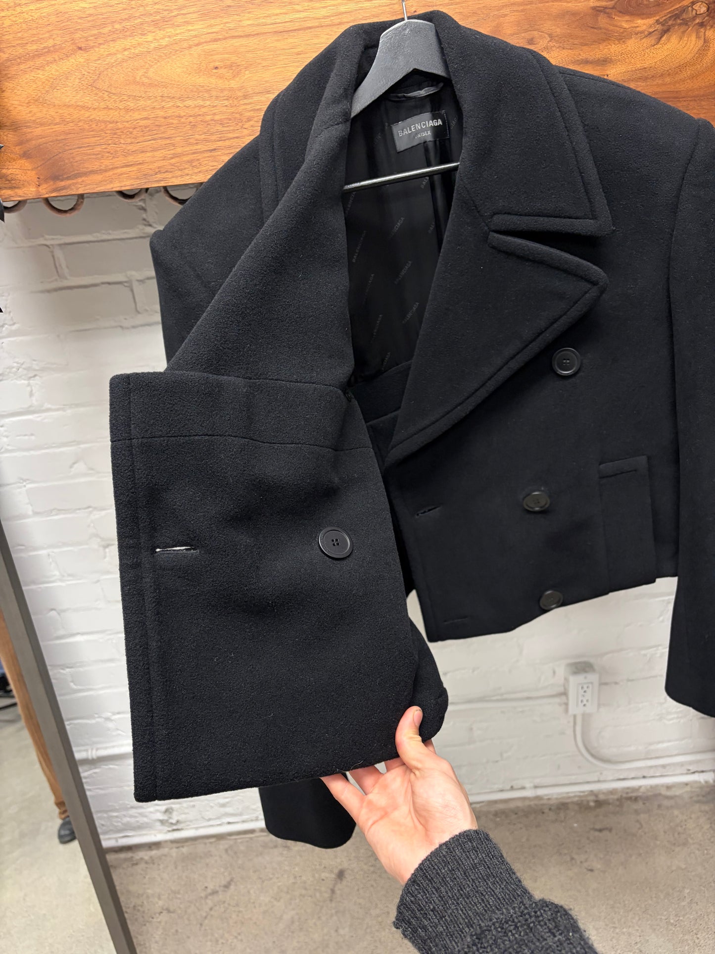 Balenciaga ‘Folded’ Power-Shoulder Cashmere Double Breasted Coat