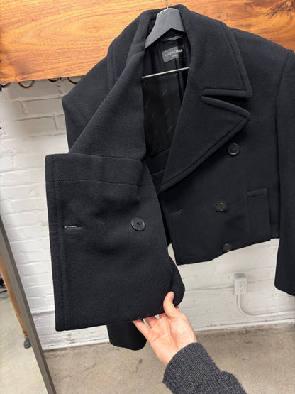 Balenciaga ‘Folded’ Power-Shoulder Cashmere Double Breasted Coat